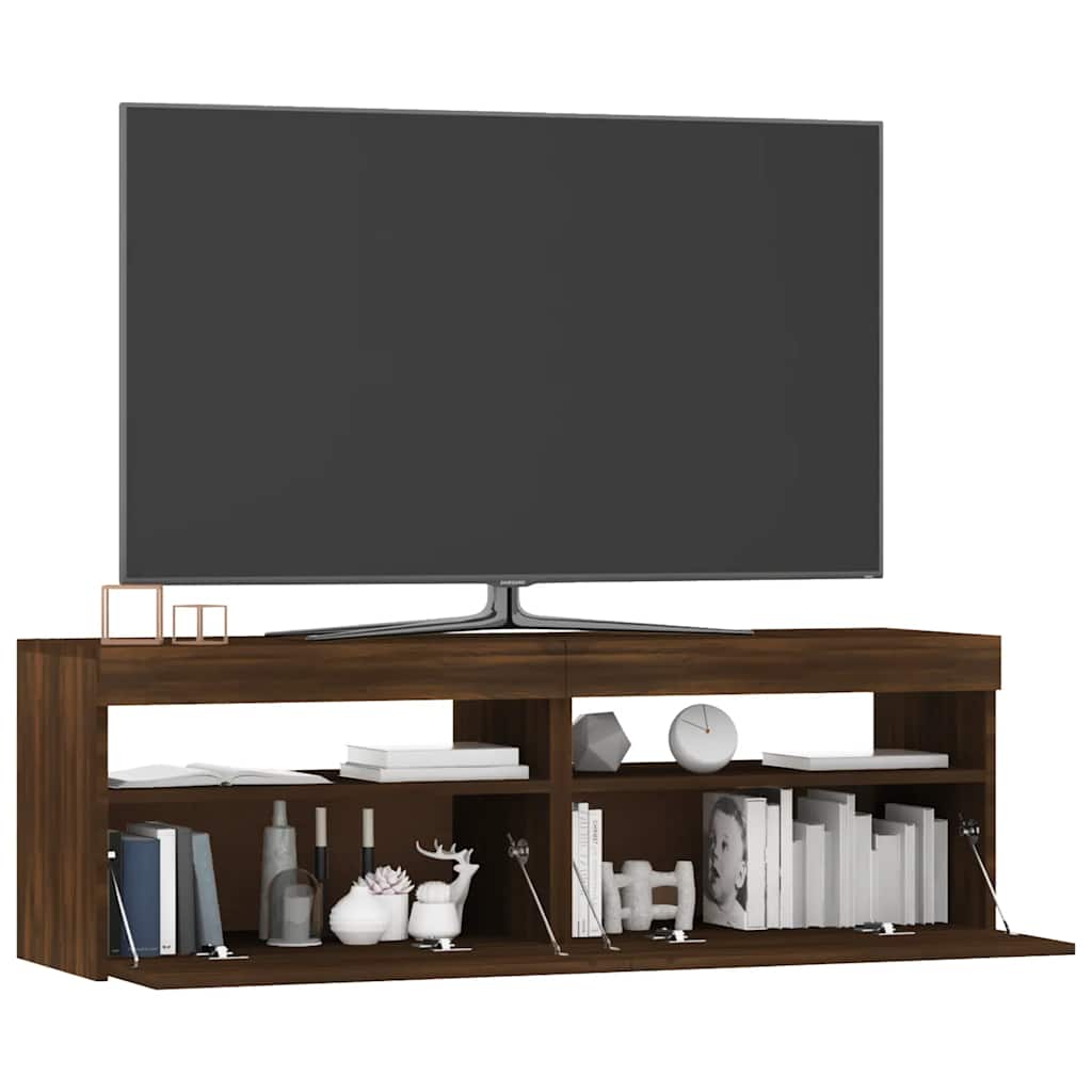 Modern Wooden TV Tele Stand Media Unit Cabinet With Storage & LED Lights Wood