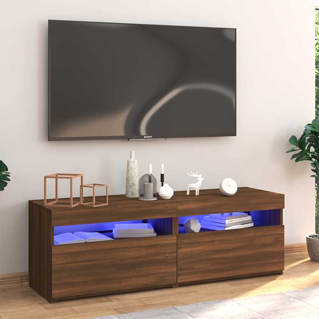 Modern Wooden TV Tele Stand Media Unit Cabinet With Storage & LED Lights Wood