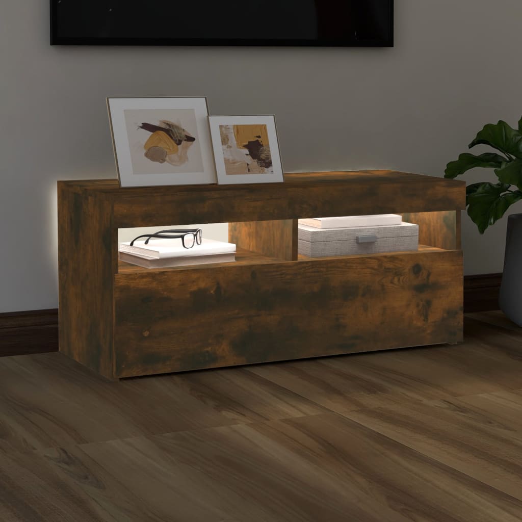 Modern Wooden TV Tele Stand Media Unit Cabinet With Storage & LED Lights Wood