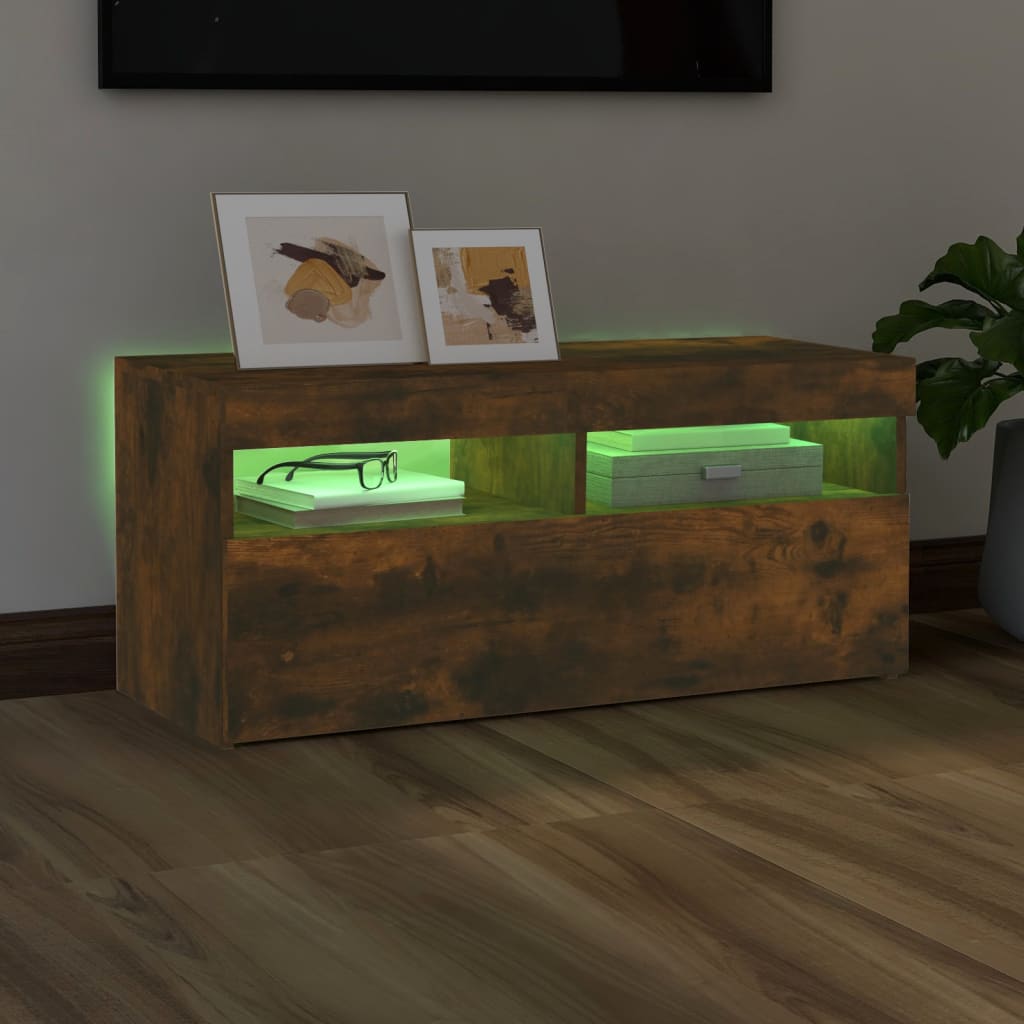 Modern Wooden TV Tele Stand Media Unit Cabinet With Storage & LED Lights Wood