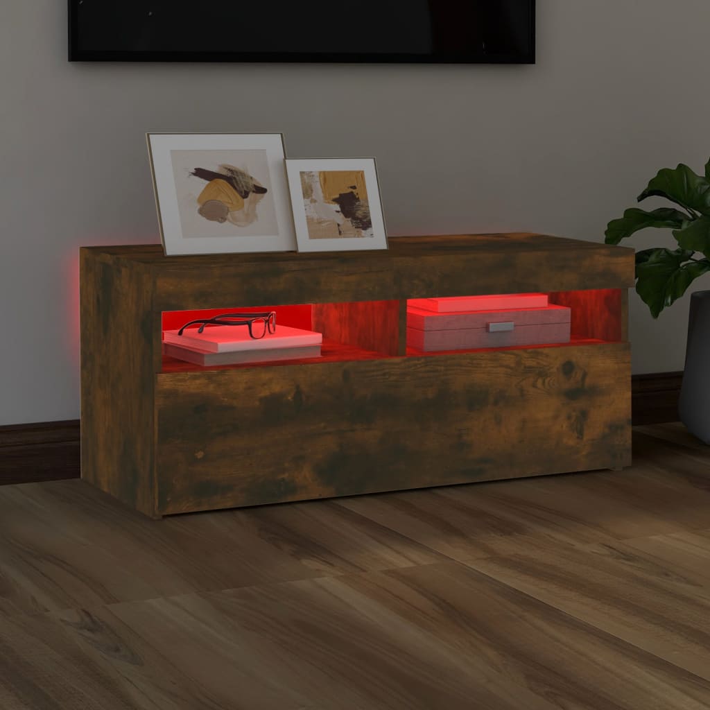 Modern Wooden TV Tele Stand Media Unit Cabinet With Storage & LED Lights Wood