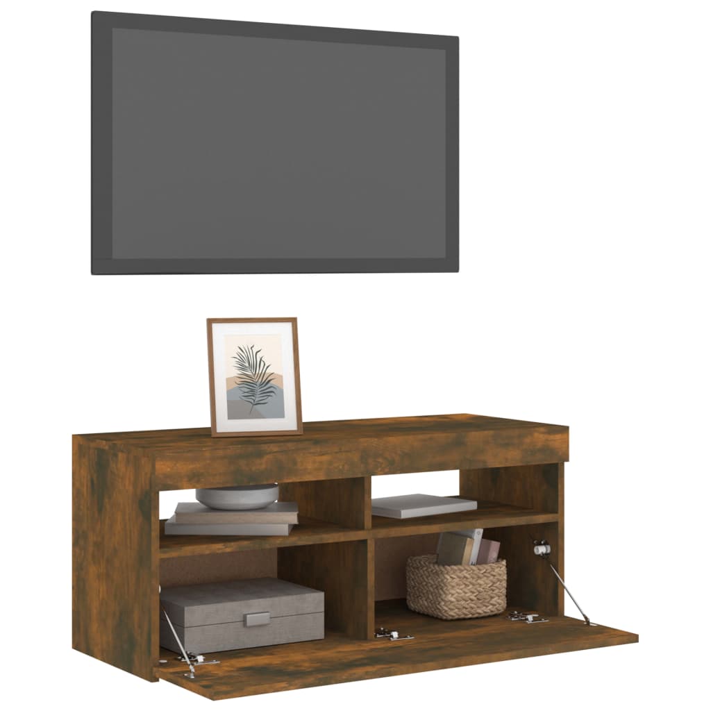 Modern Wooden TV Tele Stand Media Unit Cabinet With Storage & LED Lights Wood