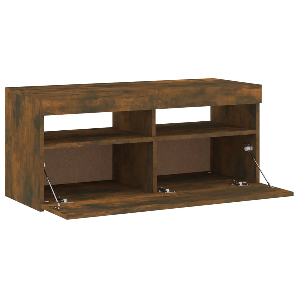 Modern Wooden TV Tele Stand Media Unit Cabinet With Storage & LED Lights Wood