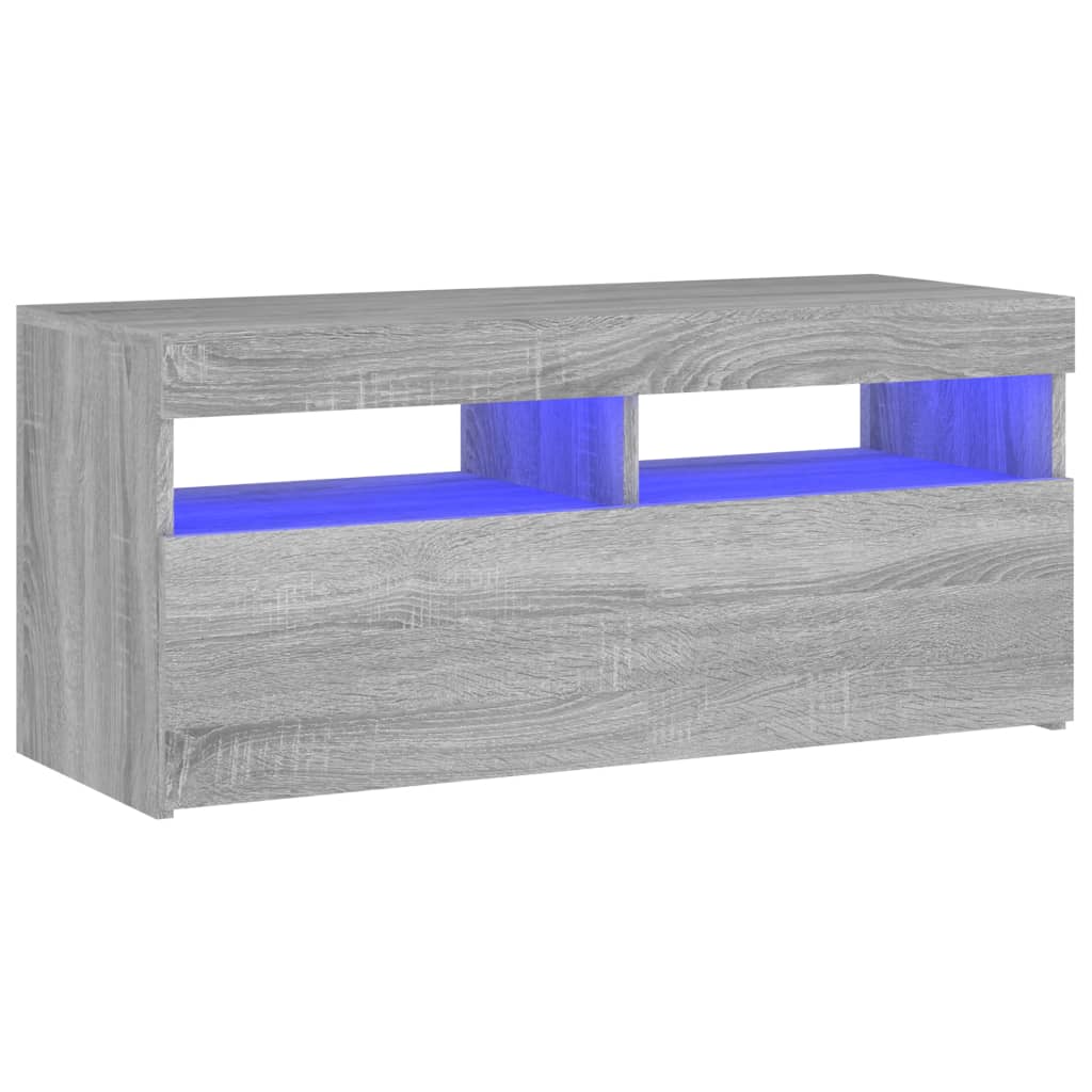 Modern Wooden TV Tele Stand Media Unit Cabinet With Storage & LED Lights Wood