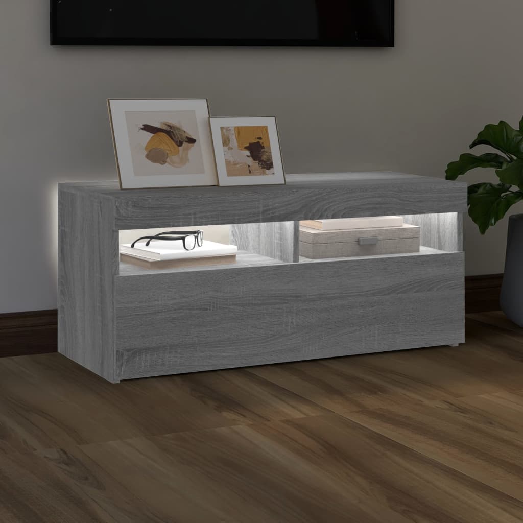 Modern Wooden TV Tele Stand Media Unit Cabinet With Storage & LED Lights Wood