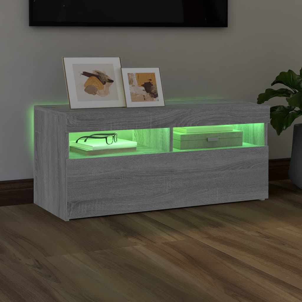 Modern Wooden TV Tele Stand Media Unit Cabinet With Storage & LED Lights Wood