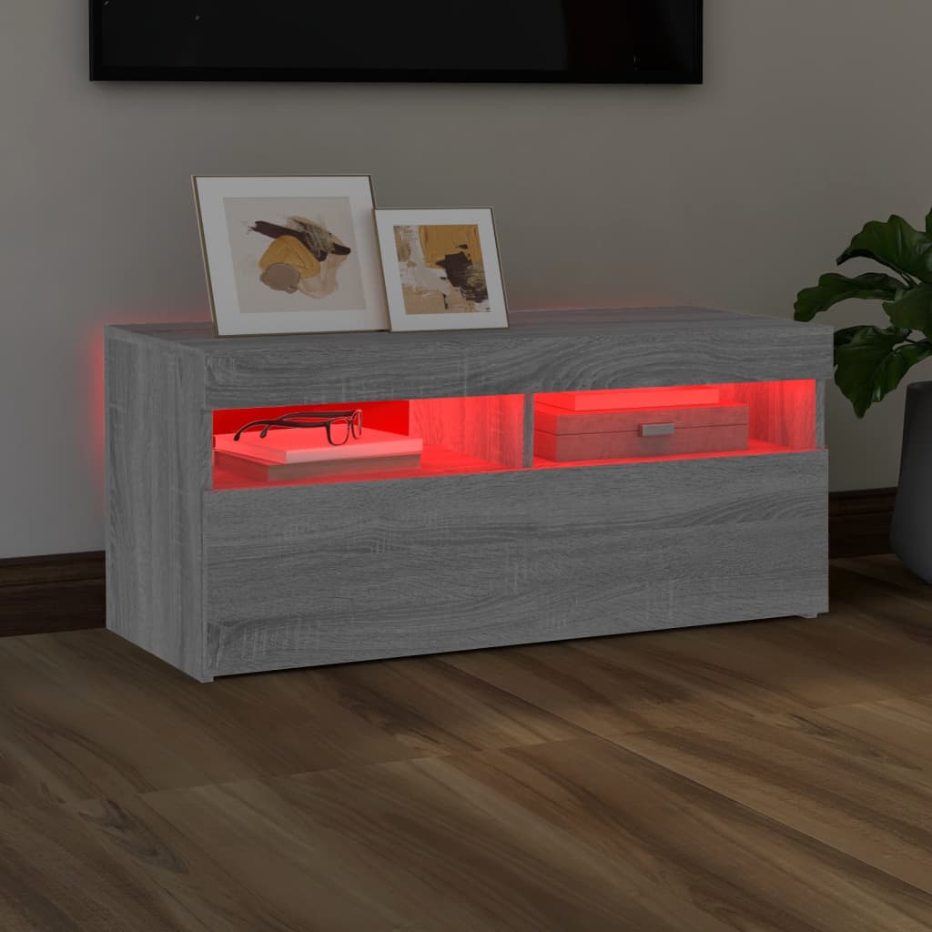 Modern Wooden TV Tele Stand Media Unit Cabinet With Storage & LED Lights Wood