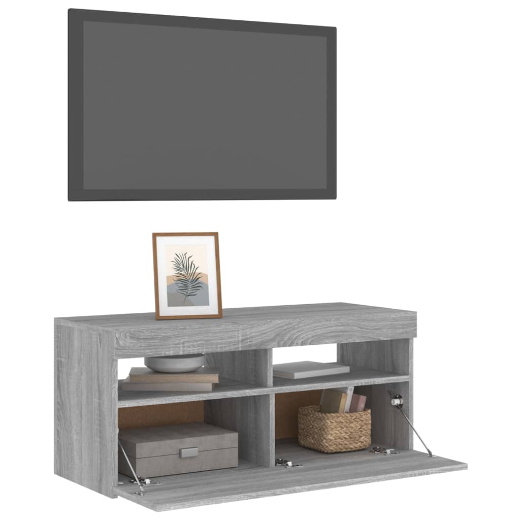 Modern Wooden TV Tele Stand Media Unit Cabinet With Storage & LED Lights Wood