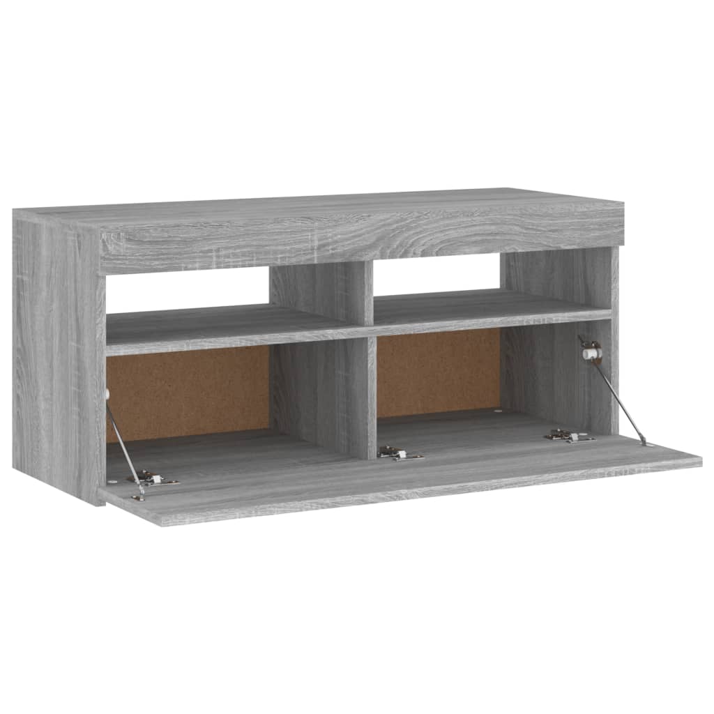 Modern Wooden TV Tele Stand Media Unit Cabinet With Storage & LED Lights Wood