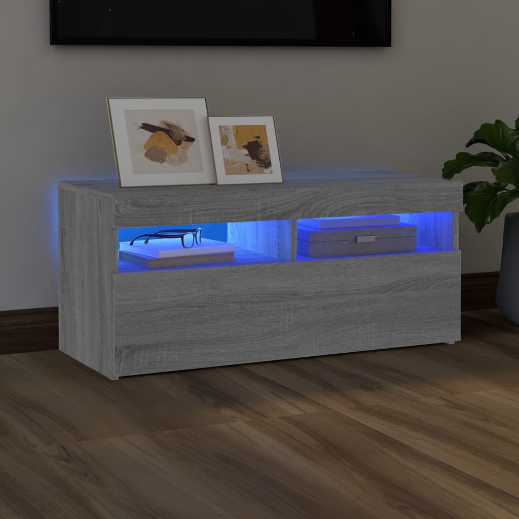 Modern Wooden TV Tele Stand Media Unit Cabinet With Storage & LED Lights Wood