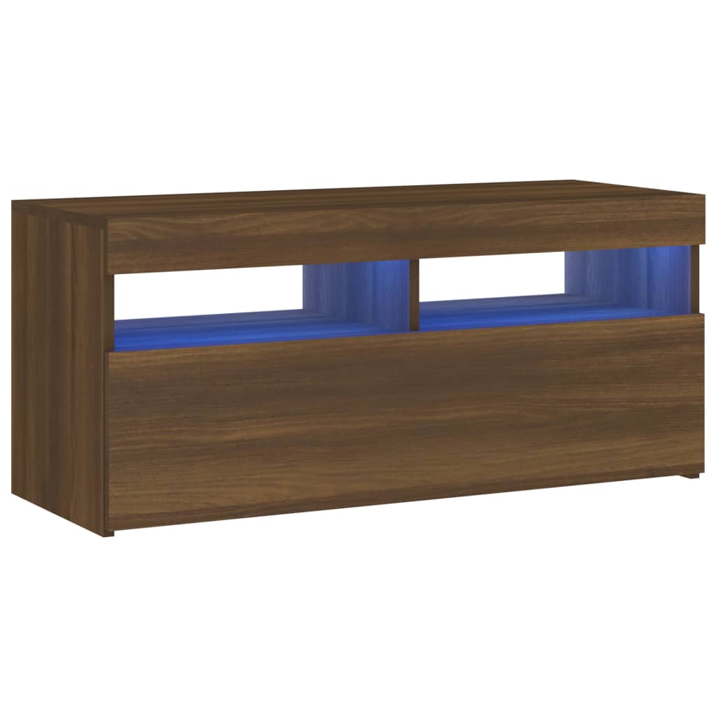 Modern Wooden TV Tele Stand Media Unit Cabinet With Storage & LED Lights Wood
