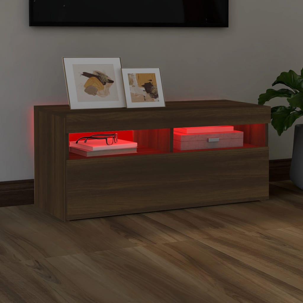 Modern Wooden TV Tele Stand Media Unit Cabinet With Storage & LED Lights Wood