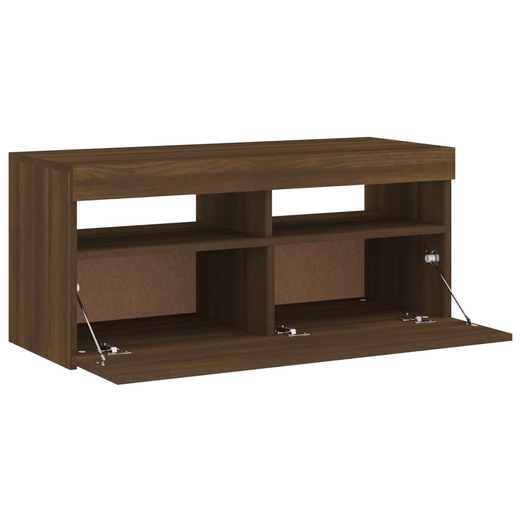 Modern Wooden TV Tele Stand Media Unit Cabinet With Storage & LED Lights Wood