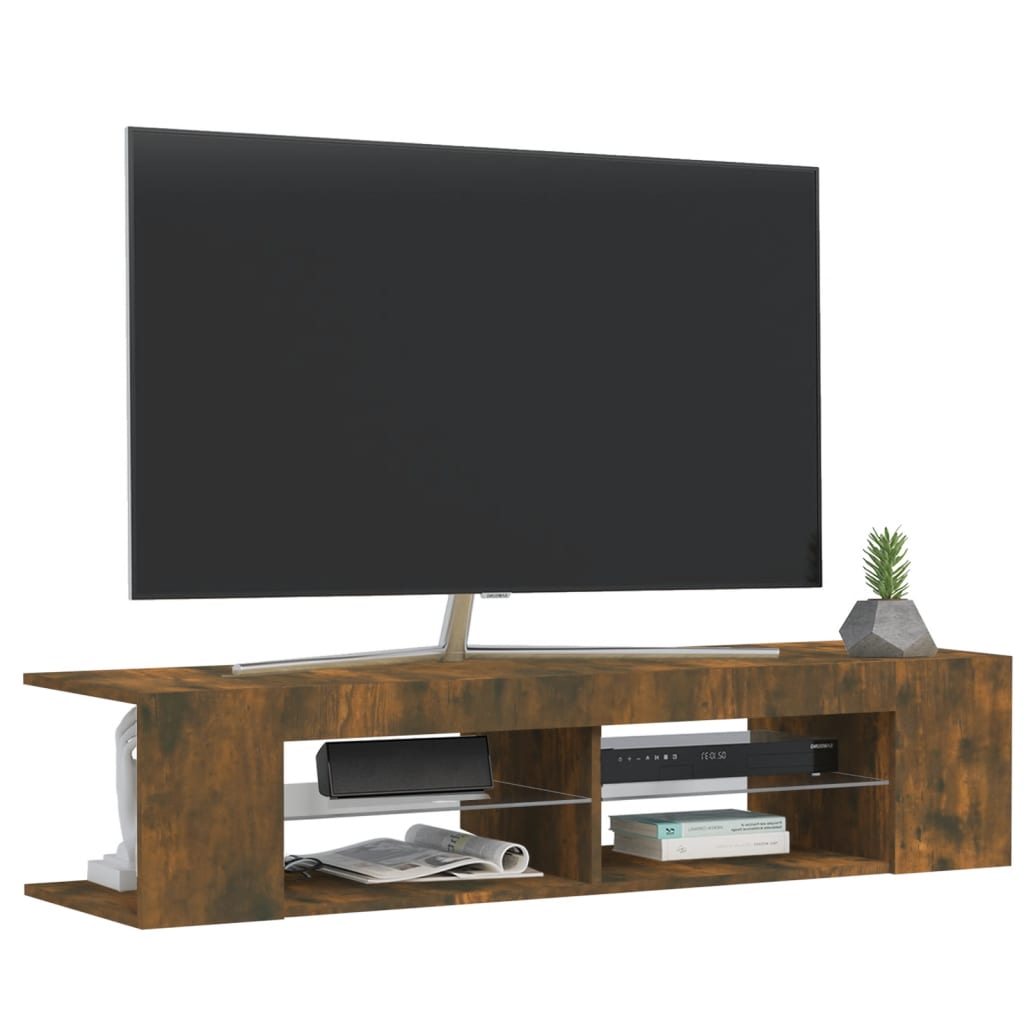 Modern Wooden TV Tele Stand Media Unit Cabinet With LED Lights & Storage Shelves