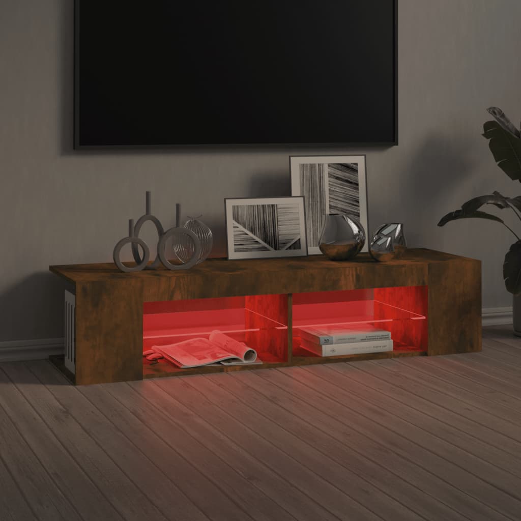 Modern Wooden TV Tele Stand Media Unit Cabinet With LED Lights & Storage Shelves