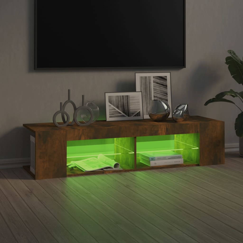 Modern Wooden TV Tele Stand Media Unit Cabinet With LED Lights & Storage Shelves