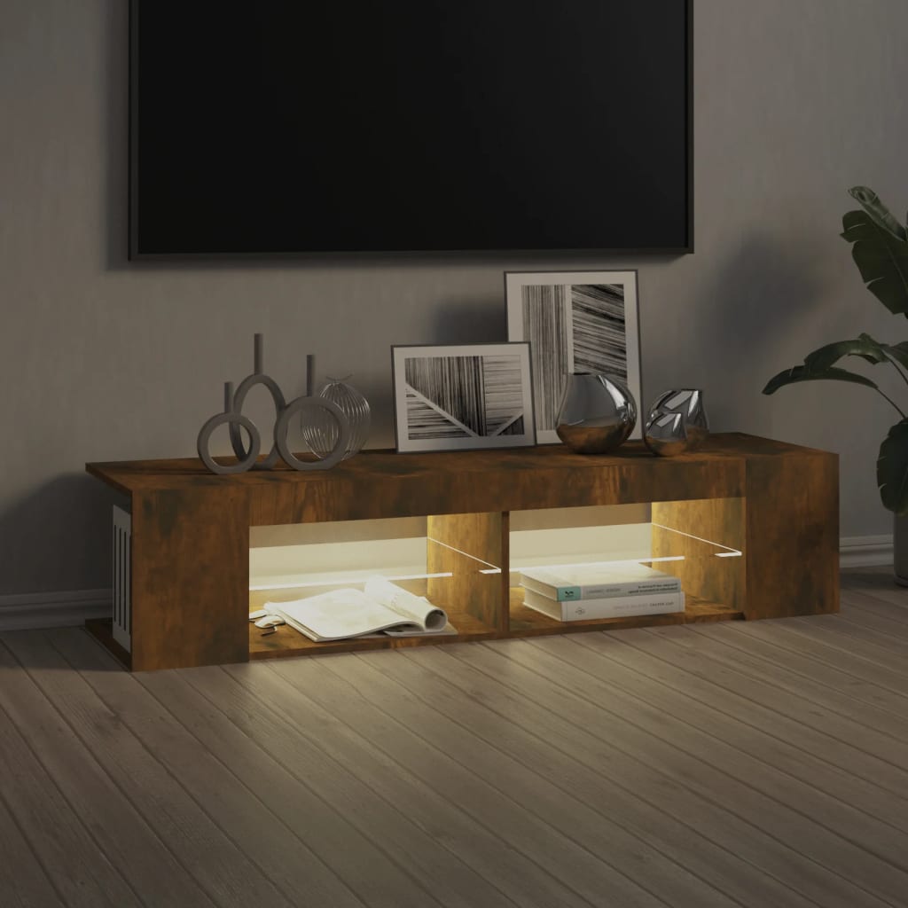 Modern Wooden TV Tele Stand Media Unit Cabinet With LED Lights & Storage Shelves
