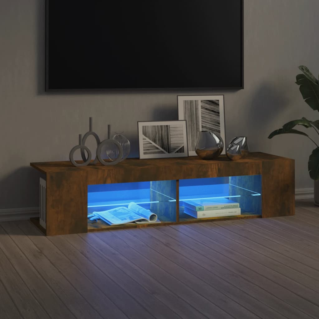 Modern Wooden TV Tele Stand Unit Cabinet With LED Lights & Storage Shelf