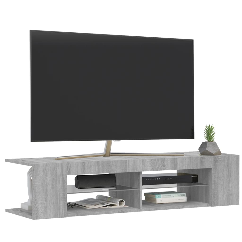Modern Wooden TV Tele Stand Media Unit Cabinet With LED Lights & Storage Shelves
