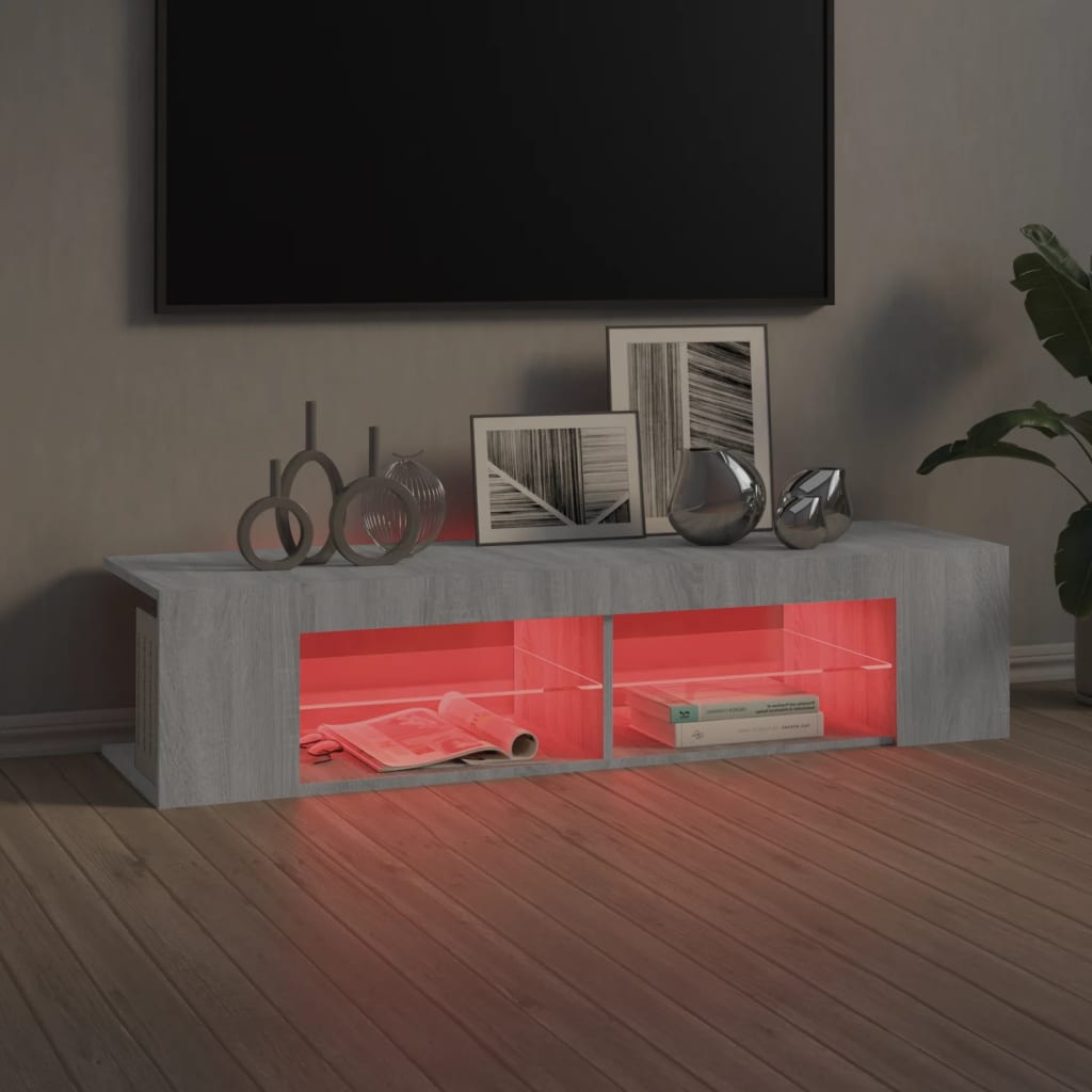 Modern Wooden TV Tele Stand Media Unit Cabinet With LED Lights & Storage Shelves