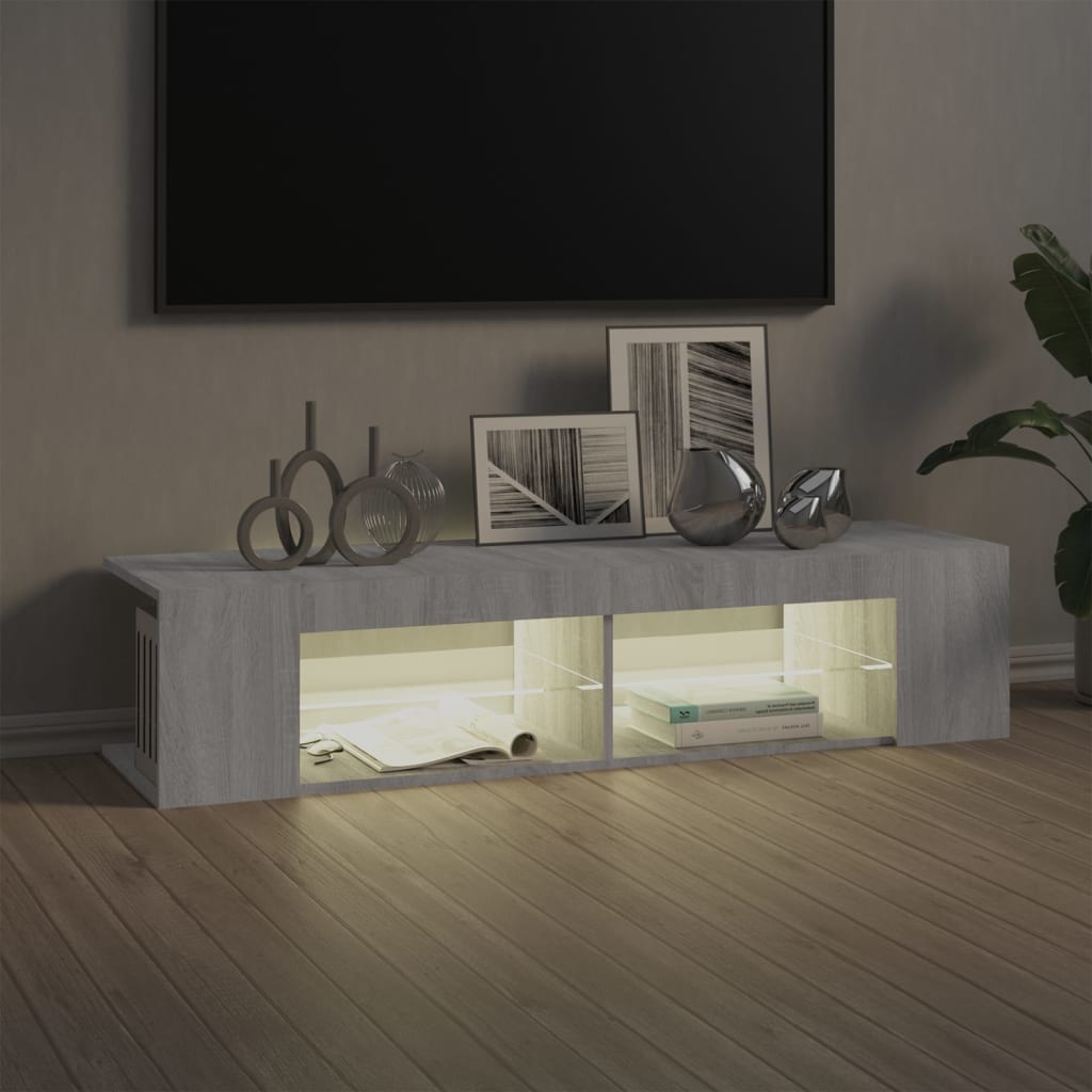 Modern Wooden TV Tele Stand Media Unit Cabinet With LED Lights & Storage Shelves