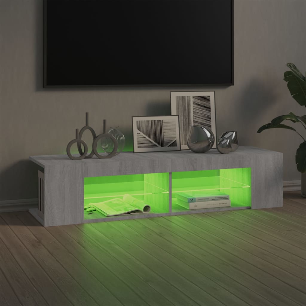 Modern Wooden TV Tele Stand Media Unit Cabinet With LED Lights & Storage Shelves