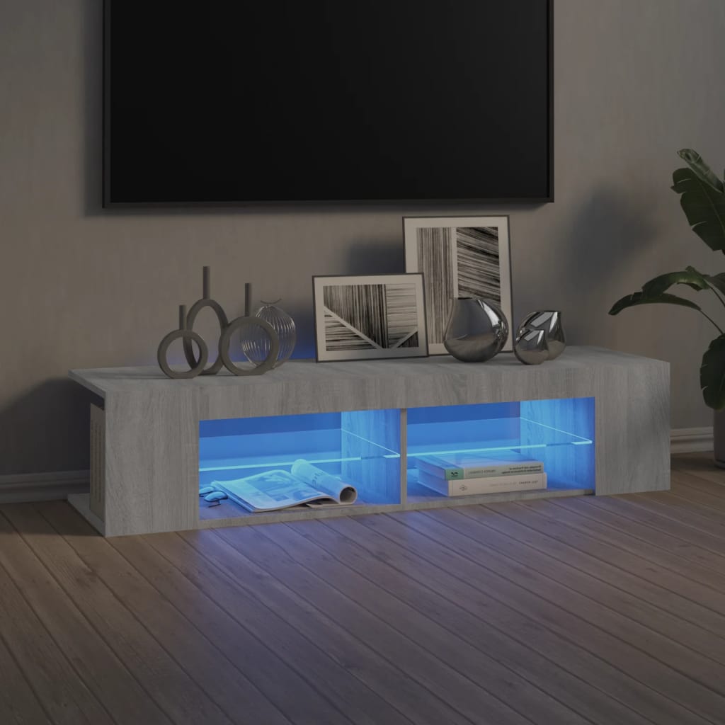 Modern Wooden TV Tele Stand Unit Cabinet With LED Lights & Storage Shelf