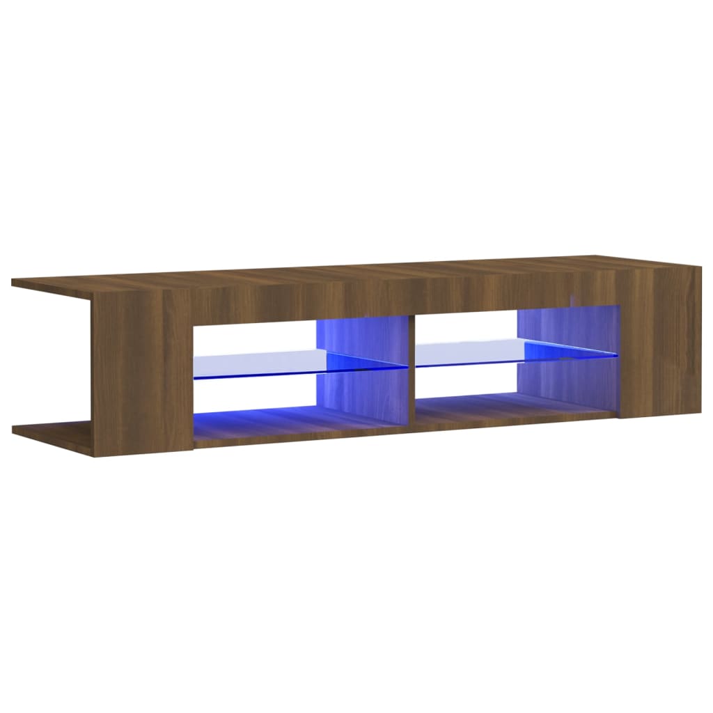 Modern Wooden TV Tele Stand Media Unit Cabinet With LED Lights & Storage Shelves