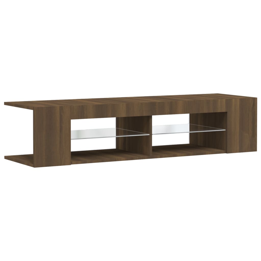 Modern Wooden TV Tele Stand Media Unit Cabinet With LED Lights & Storage Shelves