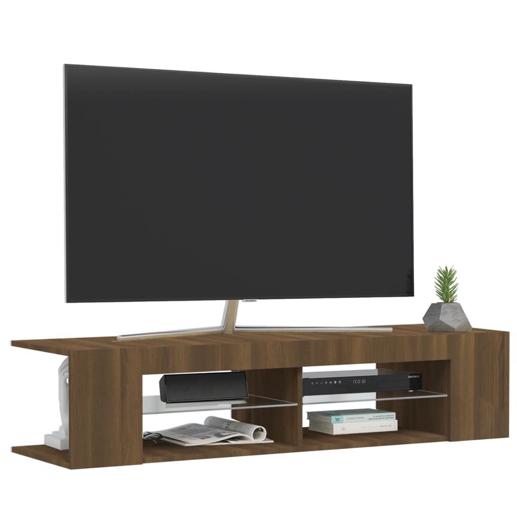 Modern Wooden TV Tele Stand Media Unit Cabinet With LED Lights & Storage Shelves
