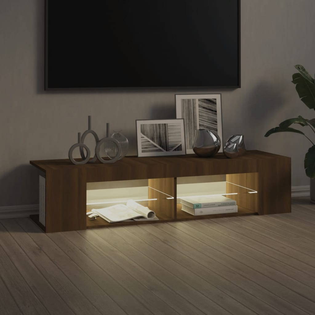 Modern Wooden TV Tele Stand Media Unit Cabinet With LED Lights & Storage Shelves