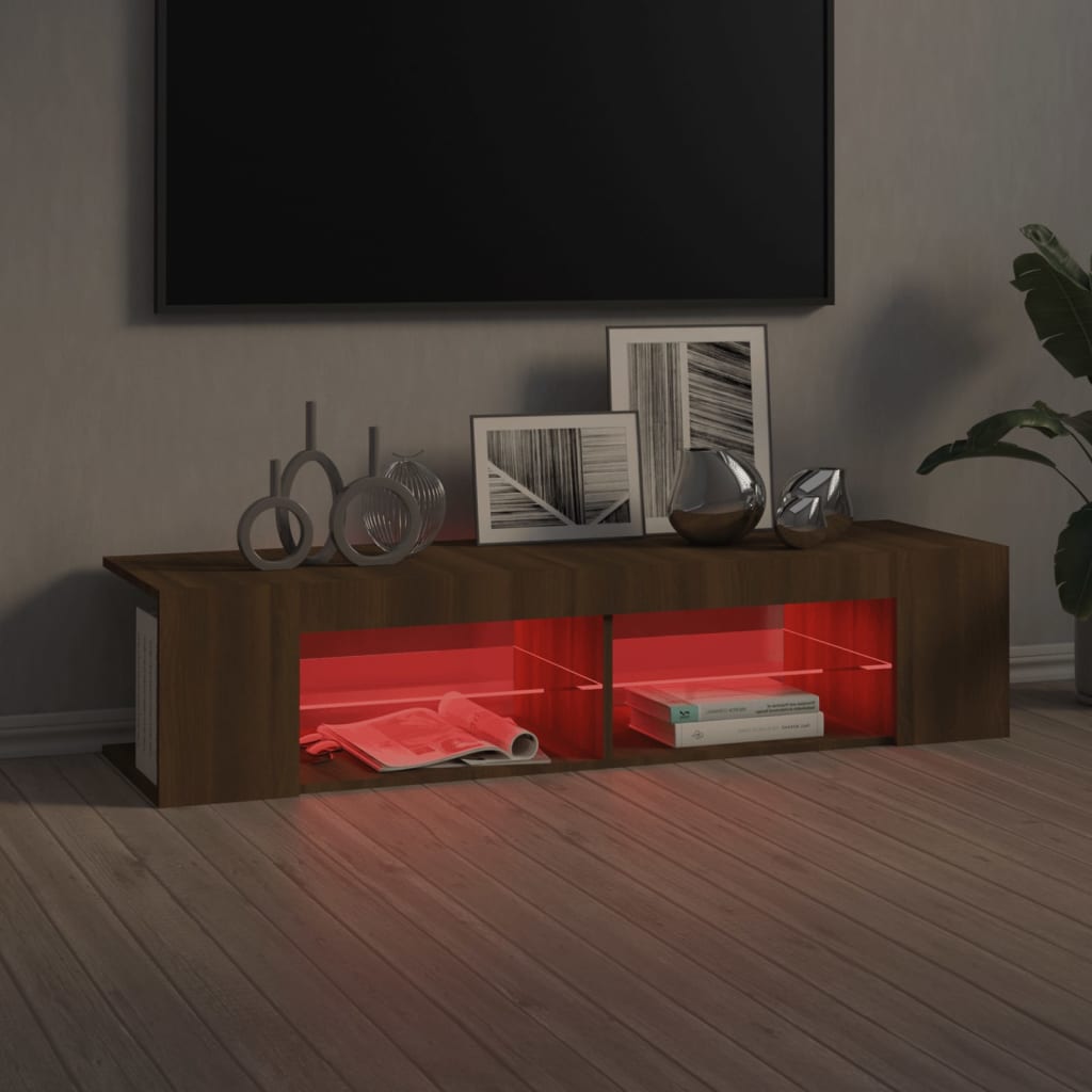 Modern Wooden TV Tele Stand Media Unit Cabinet With LED Lights & Storage Shelves