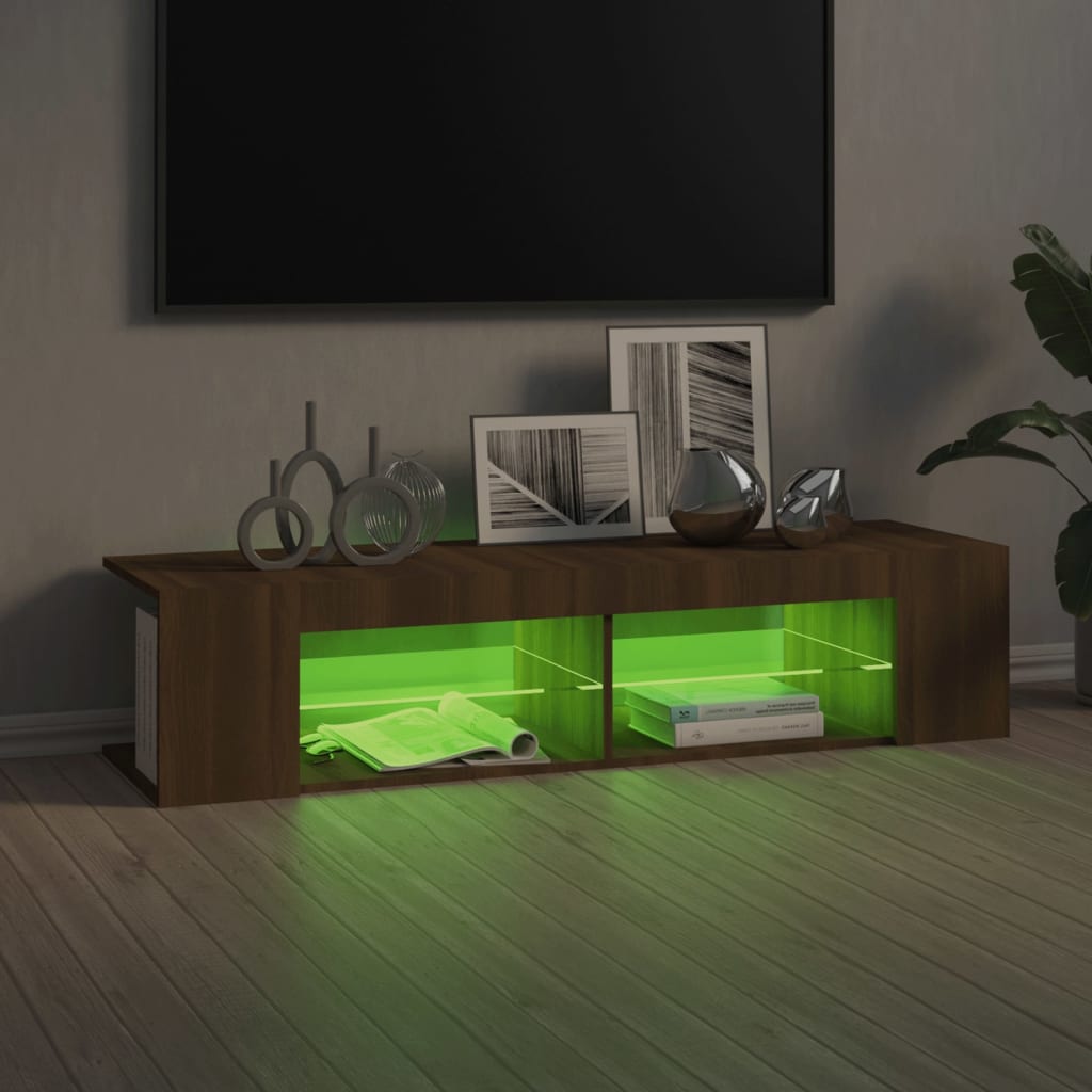 Modern Wooden TV Tele Stand Media Unit Cabinet With LED Lights & Storage Shelves
