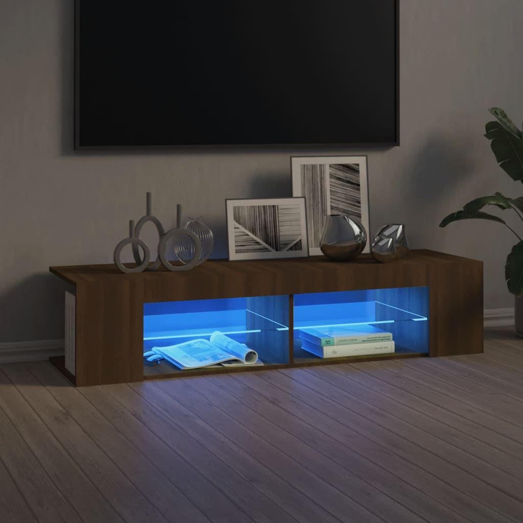 Modern Wooden TV Tele Stand Unit Cabinet With LED Lights & Storage Shelf