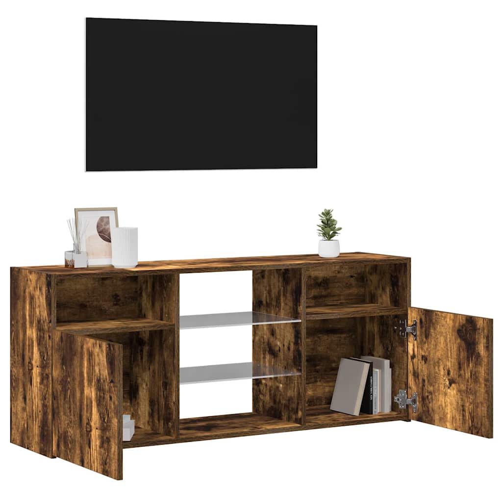 TV Cabinet with LED Lights Smoked Oak 120x30x50 cm