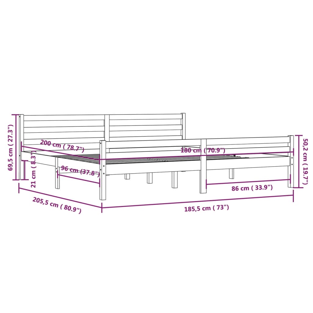 Bed Frame without Mattress White Solid Wood 180x200 cm Super King
