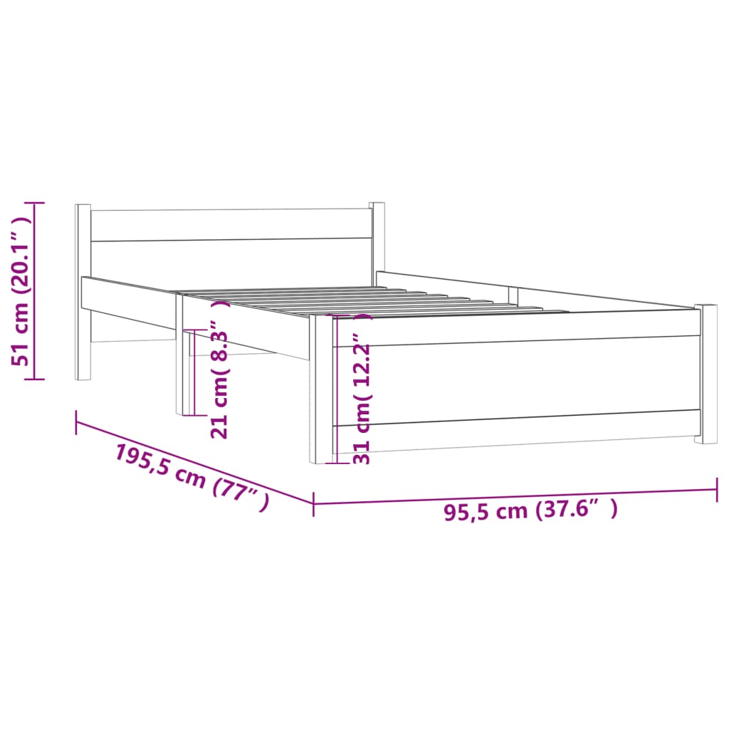 Bed Frame without Mattress White Solid Wood 90x190 cm Single Single