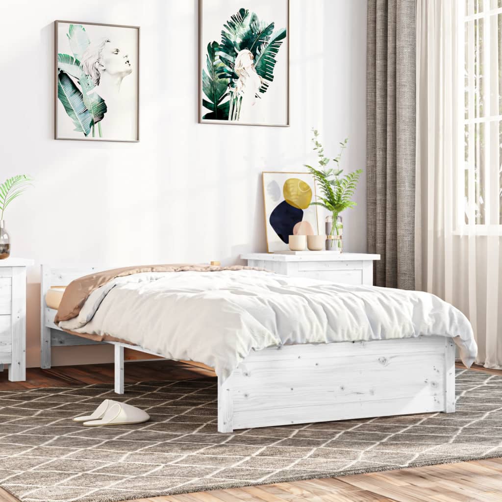 Bed Frame without Mattress White Solid Wood 90x190 cm Single Single
