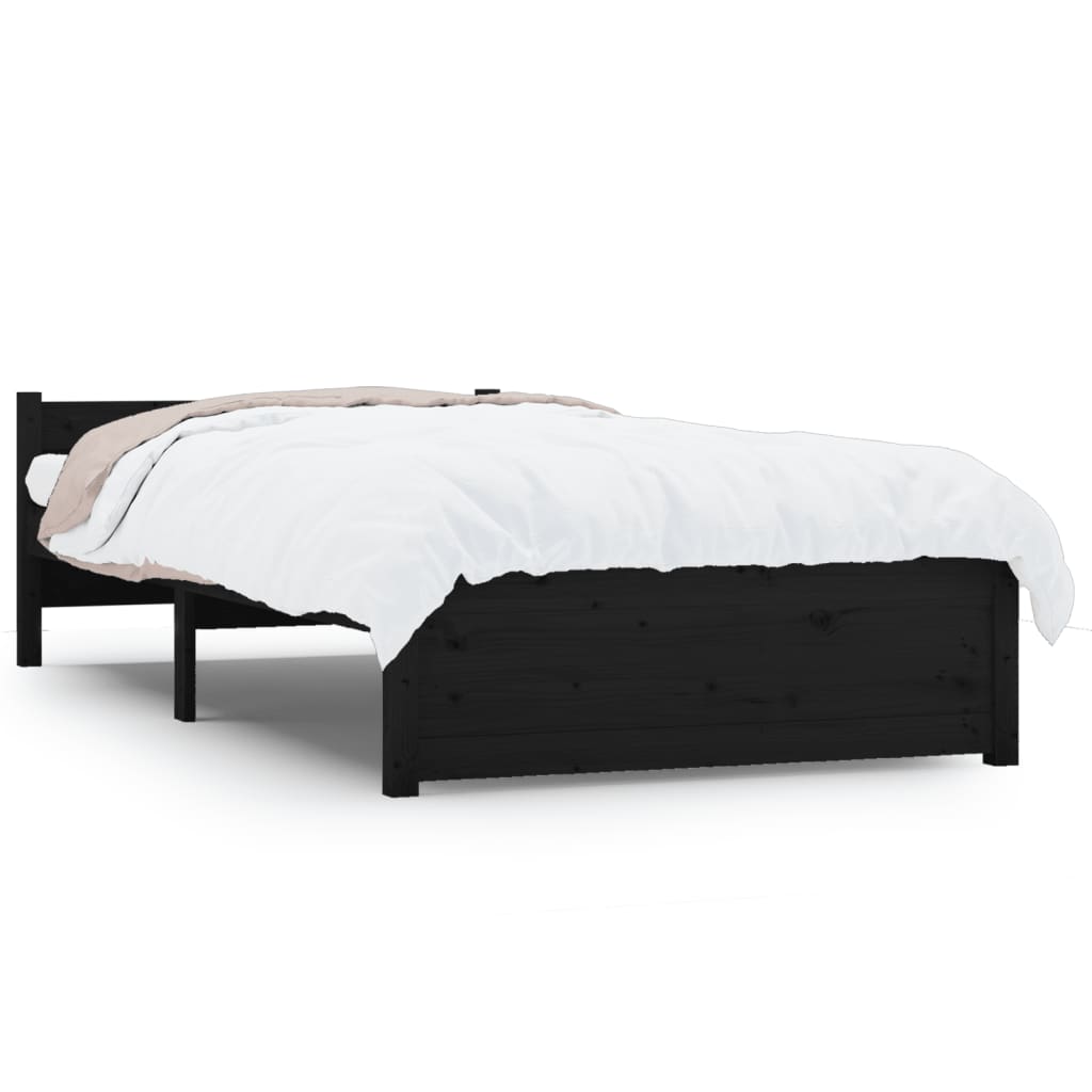 Bed Frame without Mattress Black Solid Wood 90x190 cm Single Single