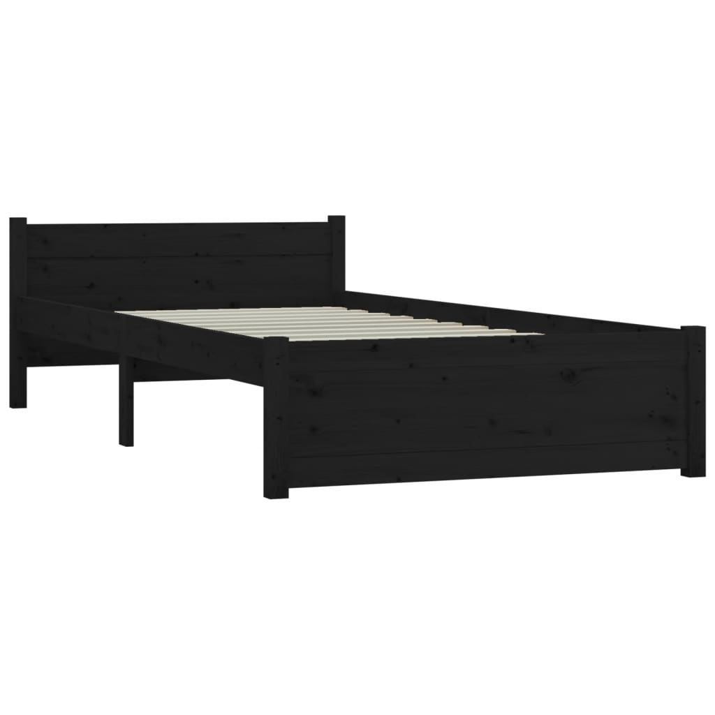 Bed Frame without Mattress Black Solid Wood 90x190 cm Single Single