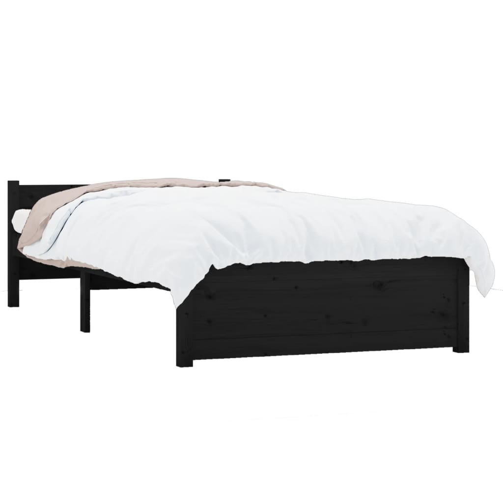 Bed Frame without Mattress Black Solid Wood 90x190 cm Single Single
