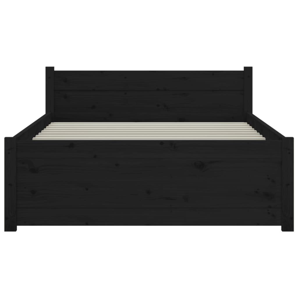 Bed Frame without Mattress Black Solid Wood 90x190 cm Single Single