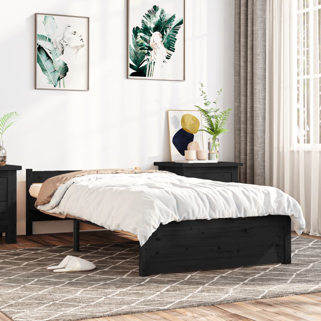 Bed Frame without Mattress Black Solid Wood 90x190 cm Single Single