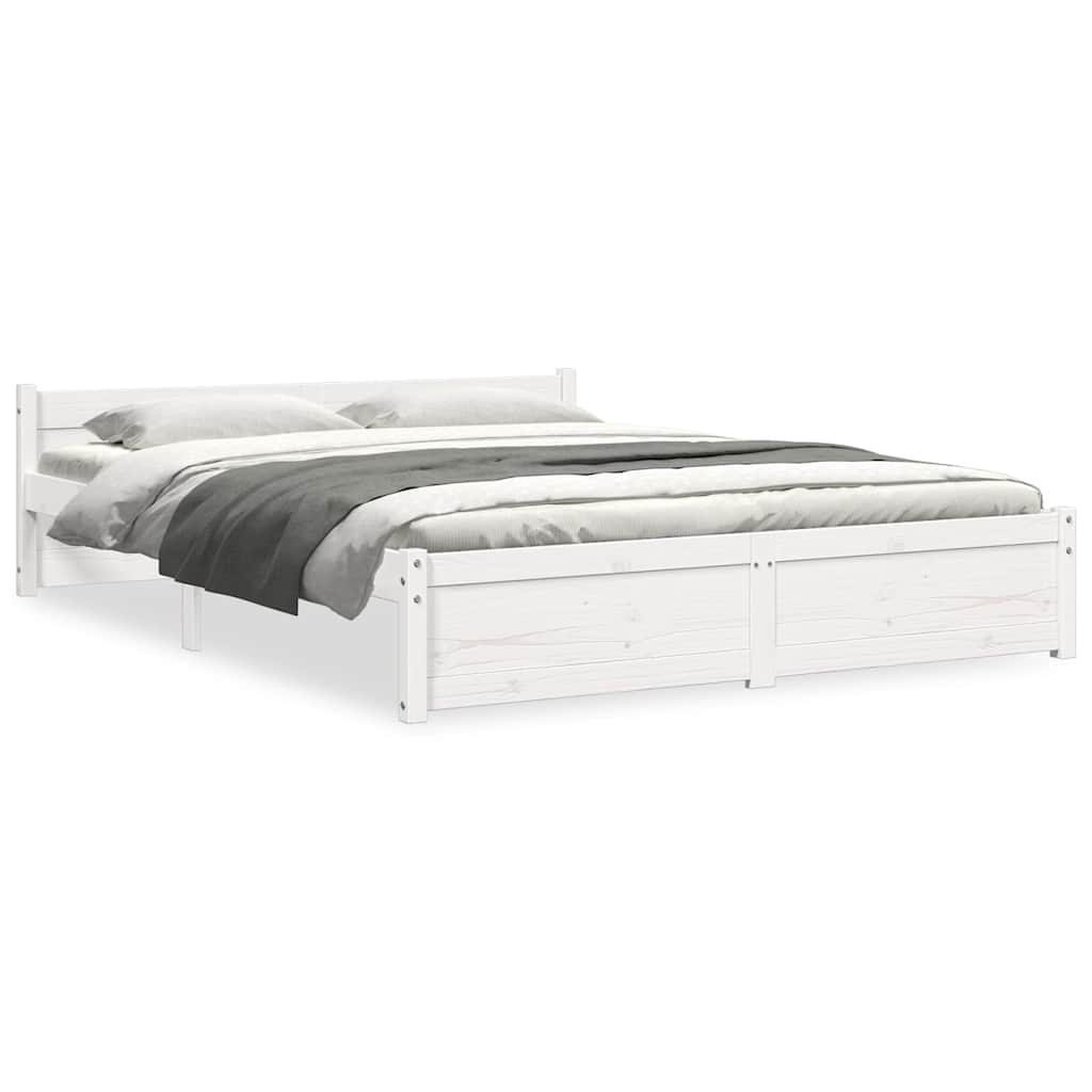 Bed Frame without Mattress White Solid Wood 135x190 cm Double Double