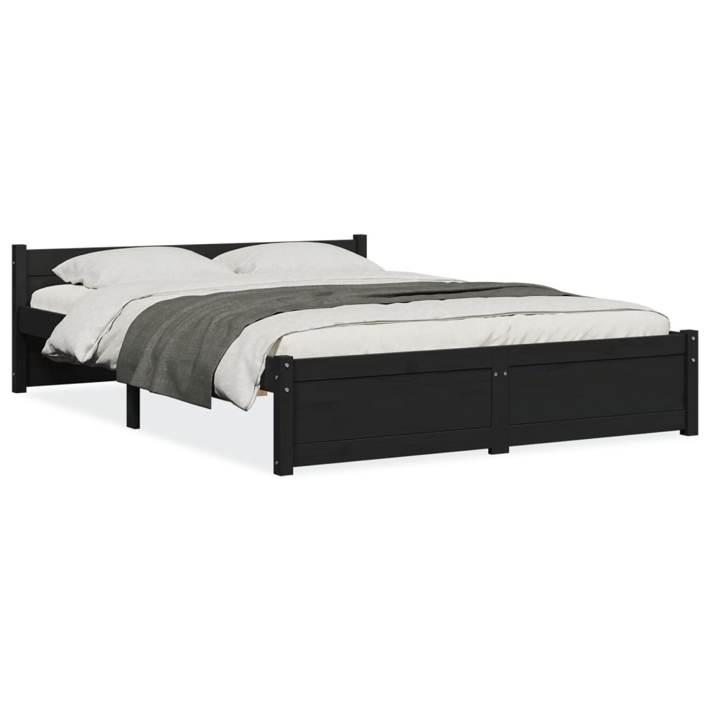 Bed Frame without Mattress Black Solid Wood 135x190 cm Double Double