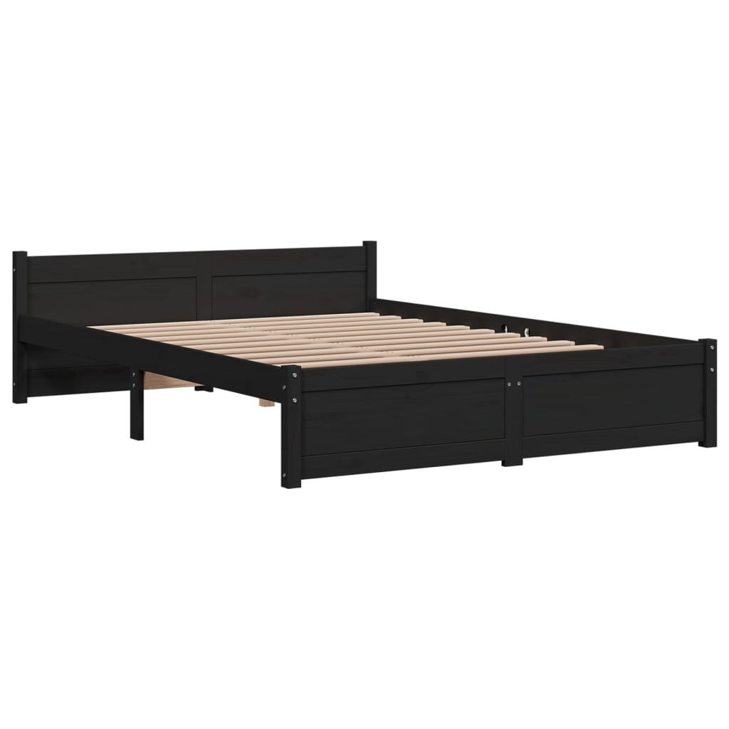 Bed Frame without Mattress Black Solid Wood 135x190 cm Double Double