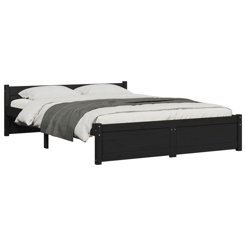 Bed Frame without Mattress Black Solid Wood 135x190 cm Double Double
