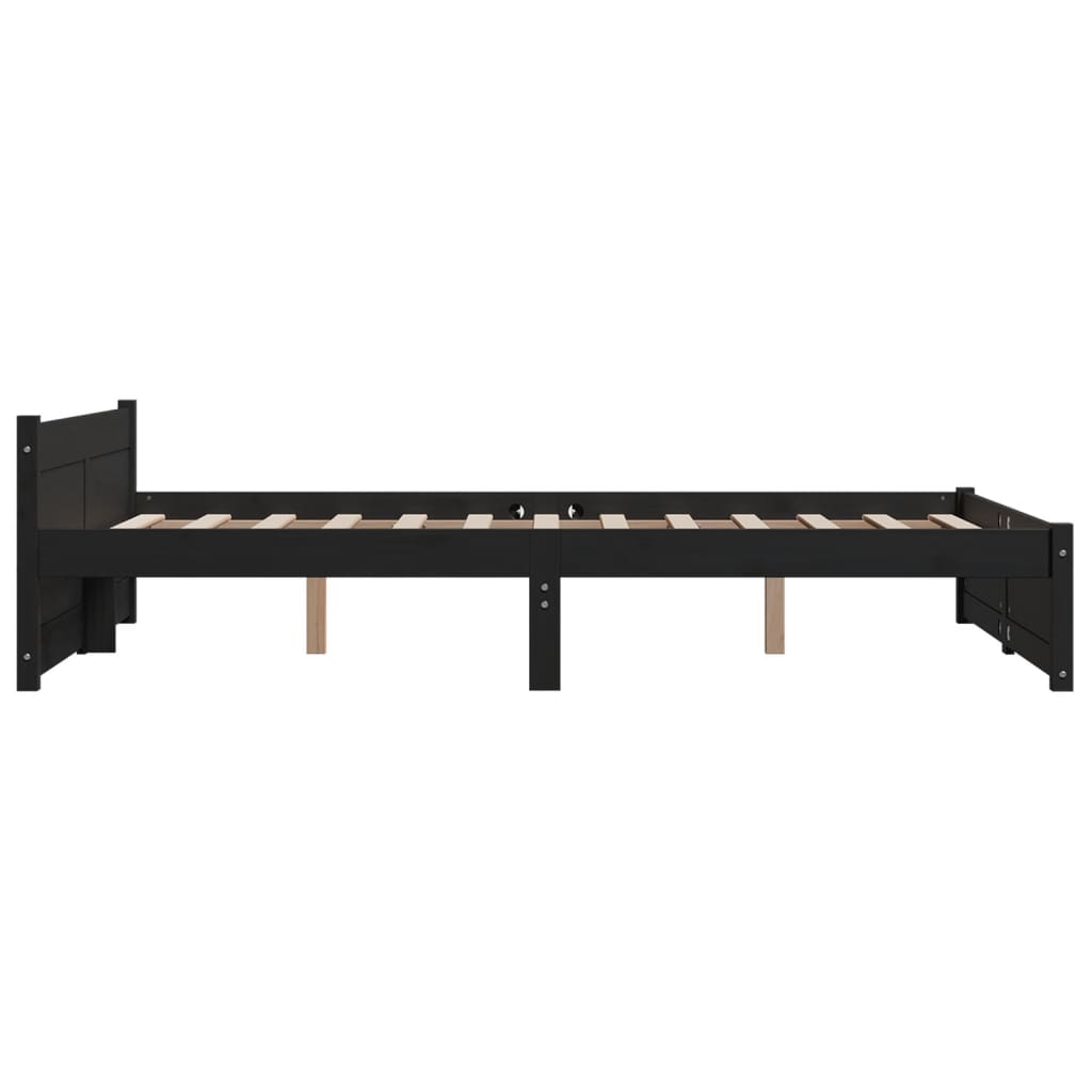 Bed Frame without Mattress Black Solid Wood 135x190 cm Double Double