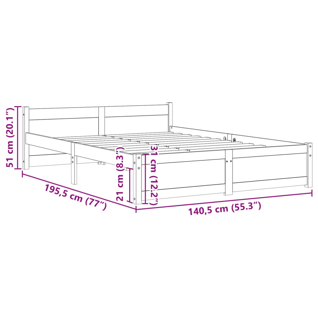 Bed Frame without Mattress Black Solid Wood 135x190 cm Double Double