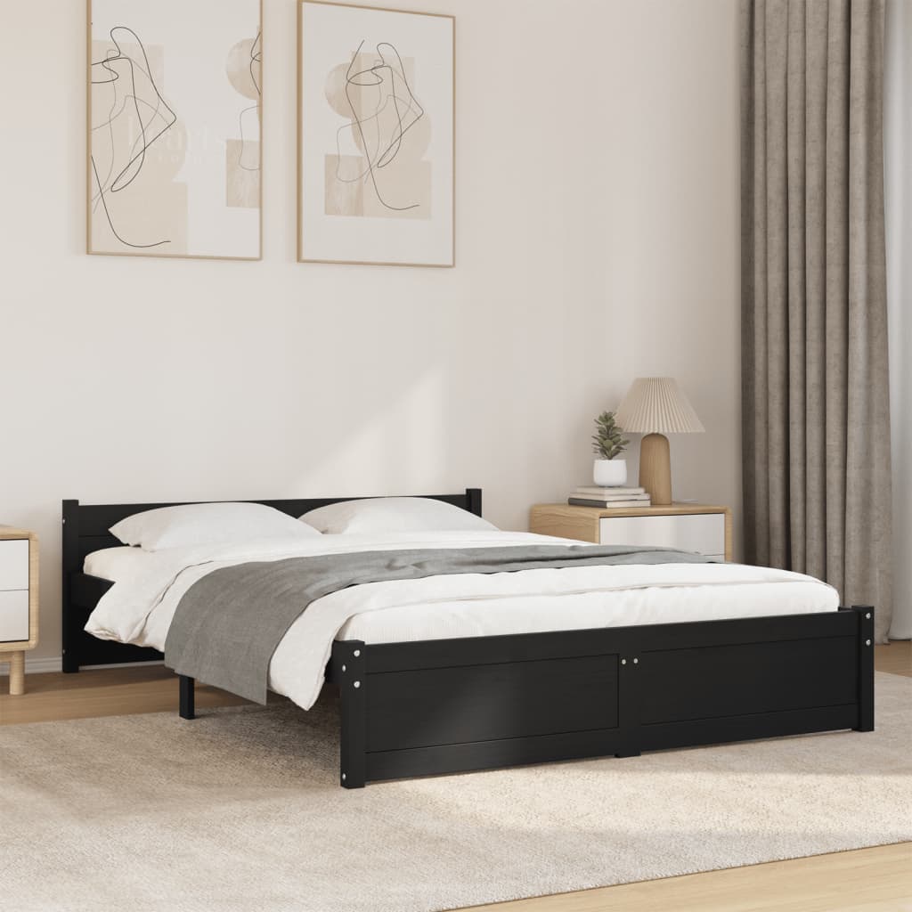 Bed Frame without Mattress Black Solid Wood 135x190 cm Double Double